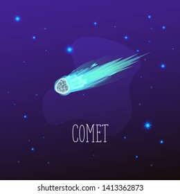 blue comet on violet space star background