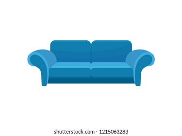 Blue comfortable sofa, couch, living room furniture vector Illustration on a white background