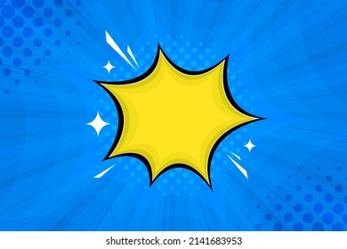 blue comic background with blank speech bubble, sun burst and dot halftone  