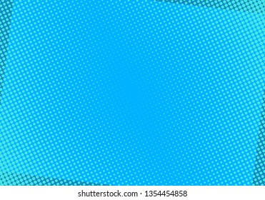 Blue comic background with halftone dots. Pop art vector illustration.