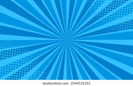 blue comic background with ray zoom effect and cloud cartoon style