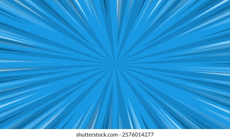 blue comic background with rays and halftone dots. Vector illustration.