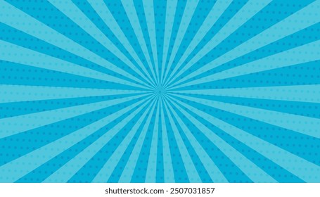 Blue comic background with sun burst and dots. high quality comic book style background. pop art background