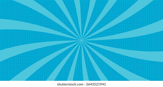 Blue comic background with sun burst and dots. high quality comic book style background. pop art background