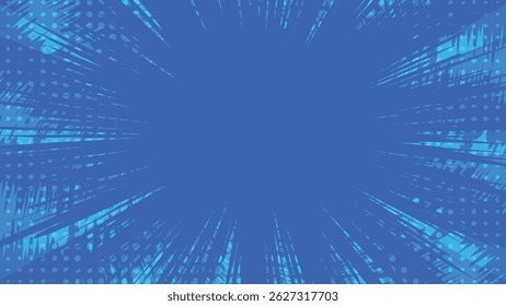 fundo de quadrinhos azul com sunburst e pontos decoração padrão