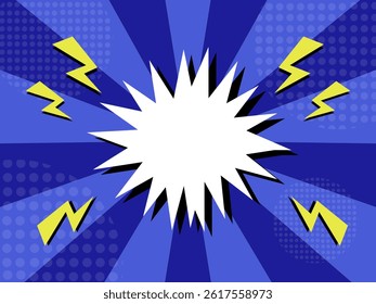 Blue comic background vector
Vector comic background with lines to the center with lightning and a frame to insert text or image
Comic background with a frame in the center eps