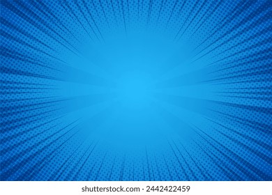 Blue Comic Background Vintage Retro Pop Art Wallpaper With Halftone.