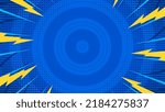 Blue comic book background vintage pop art superhero background for comics, comic background with dot pattern halftone abstract vector flash and circle texture