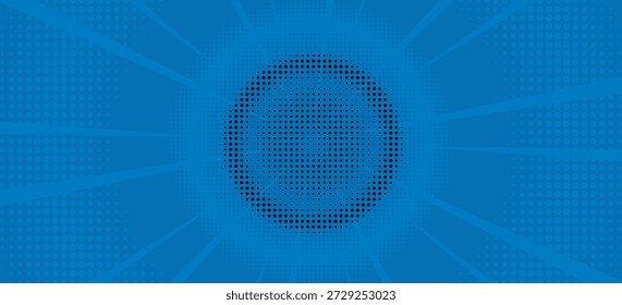 Fondo azul del superhéroe del arte pop de la vendimia del fondo del cómic para los cómics, fondo del cómic con el destello abstracto del Vector del semitono del patrón del punto y textura del círculo