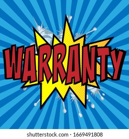 blue Comic book explosion with text Warranty, vector illustration