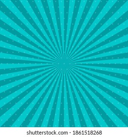 Blauer Comic-Buchhintergrund im Pop-Art-Stil mit Leerraum. Vorlage mit Strahlen, Punkten und Halbton-Effekt-Textur. Vektorgrafik