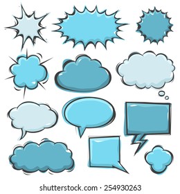 Blue comic book speech bubbles in vector format.