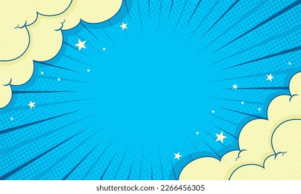 Blue comic cartoon background with star and cloud illustration