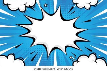 Blue Comic Cartoon Background With Stars Vector Template