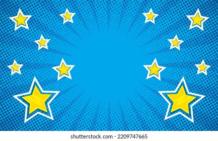 Blue comic pop art with star background