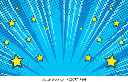 Blue comic pop art with star background