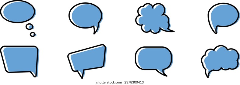 Blue comic Quote cartoon vector bubbles for text, speech. Quotation box frames with borders design for comment, title, citation, chat, blog, note, mark. Vector illustration