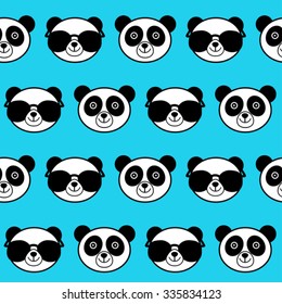 blue comic seamless pattern with panda