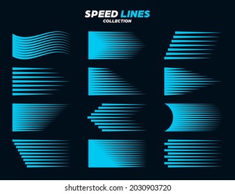 Blue comic speed lines collection. Straight and wavy motion elements for your design. Vector illustration.