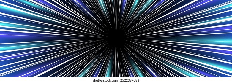Blue comic strip radial motion luminous lines. Anime comics book super hero speed fight blast glowing rays. Abstract cosmic warp or superhero action dynamic effect. Light flash fast zoom stripes. Eps