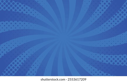 Blue comic sunburst effect background with halftone. pop art comic-style vector background. Suitable for templates, sale banners, events, ads, web and pages