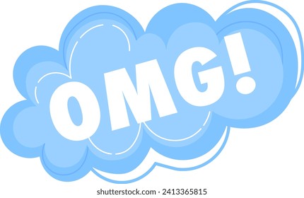 Blue comic-style OMG text in cloud bubble. Social media exclamation, surprise emotion. Vector illustration