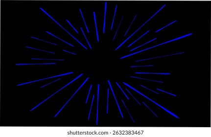 linhas de velocidade azuis em estilo cômico irradiando do centro em um fundo preto. Ideal para efeitos de mangá, visuais dramáticos ou projetos estilo pop art que precisam de impacto ousado e impressionante.