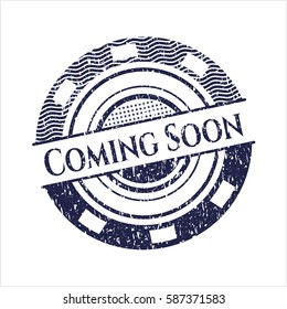 Blue Coming Soon distress rubber seal with grunge texture