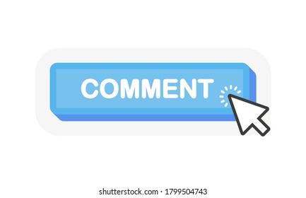 Blue comment button in flat 3D style. Social media. Modern design. Vector mouse logo. Vector illustration.