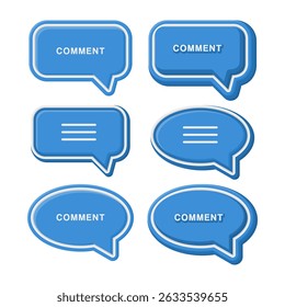Blue Comment Button Social Media Notifications. Comment Button Icon on White Background.