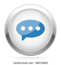 Blue Comment icon on white glossy chrome app button