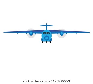 Blue commercial airplane with wings on top
