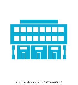 Blue commercial building exterior icon on white background flat vector illustration