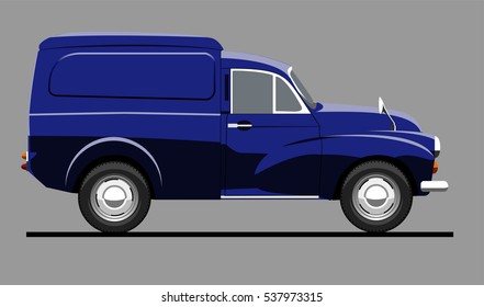 Blue commercial vehicle. Delivery van. Isolated on grey background.