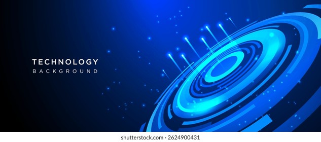 Blue communication technology connection digital ring background with futuristic light effect. Vector design.