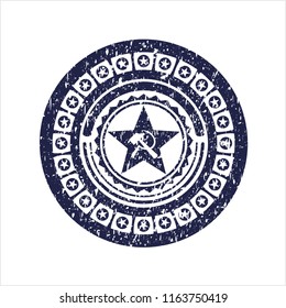 Blue communism icon inside distressed rubber texture