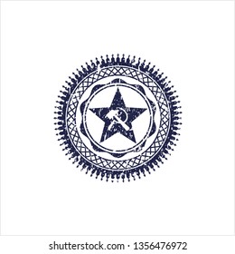Blue communism icon inside distressed rubber seal