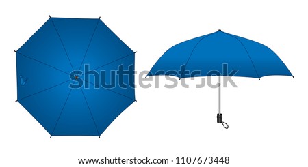 Blue compact small umbrella rain template on white background, vector file.