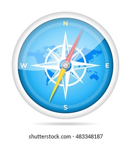 Blue Compass with Globe in Background. Directions and Navigate Icon