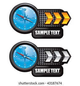 blue compass gold and white arrow nameplate banners
