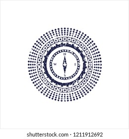 Blue compass icon inside distress rubber grunge texture stamp