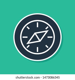 Blue Compass icon isolated on green background. Windrose navigation symbol. Wind rose sign.  Vector Illustration