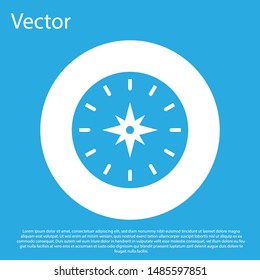 Blue Compass icon isolated on blue background. Windrose navigation symbol. Wind rose sign. White circle button. Vector Illustration