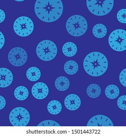 Blue Compass icon isolated seamless pattern on blue background. Windrose navigation symbol. Wind rose sign.  Vector Illustration