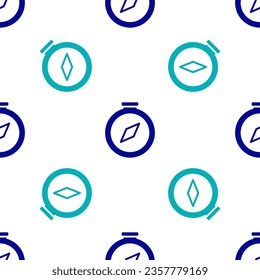 Blue Compass icon isolated seamless pattern on white background. Windrose navigation symbol. Wind rose sign.  Vector