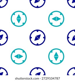 Blue Compass icon isolated seamless pattern on white background. Windrose navigation symbol. Wind rose sign.  Vector Illustration