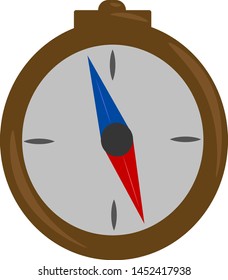 A blue compass with red and blue magnetic needle, vector, color drawing or illustration.