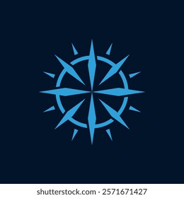 A blue compass rose on a dark blue background.