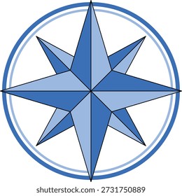 Brújula azul Ilustración vectorial rosa en un diseño circular limpio. Símbolo de navegación clásico que muestra direcciones cardinales con puntos geométricos agudos. Diseño de Profesionales para mapas, viajes, dirección y