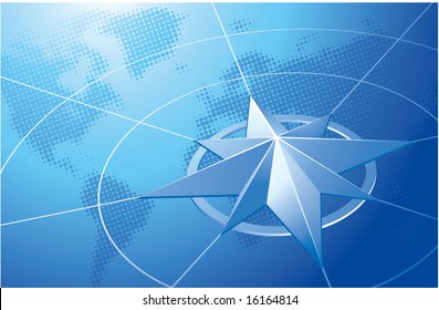 Blue compass. Vector background.